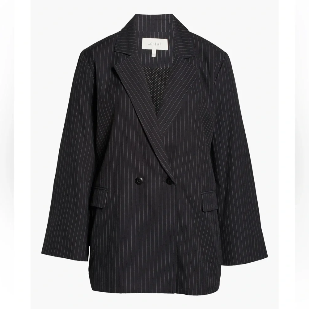 NWT The Great The Shlumpy Cotton Blazer Wide Smokey Stripe Gray S240
